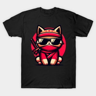 Cool Ninja Cat Japanese Retro Vintage Style T-Shirt